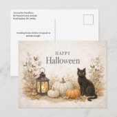 Minimalist White Cotton Stems Eucalyptus Halloween シーズンポストカード (正面/裏面)