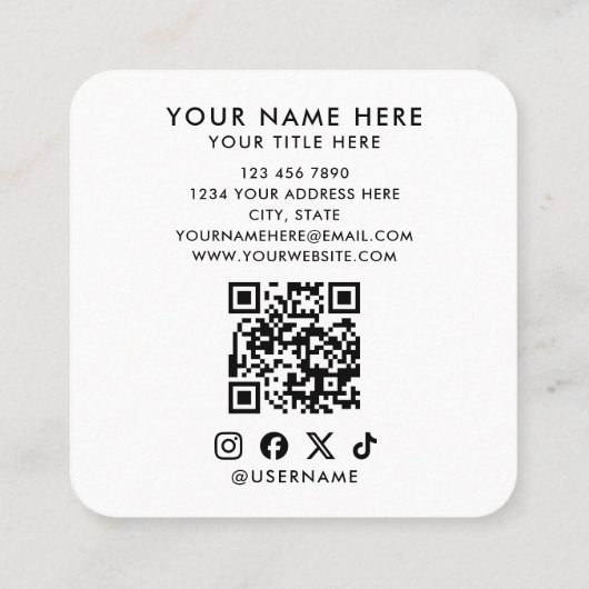 Minimalist White Easy Add Your Custom Logo QR Code スクエア名刺 (裏面)