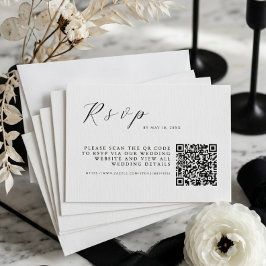 Minimalist White Elegant Wedding w QR Code 出欠カード