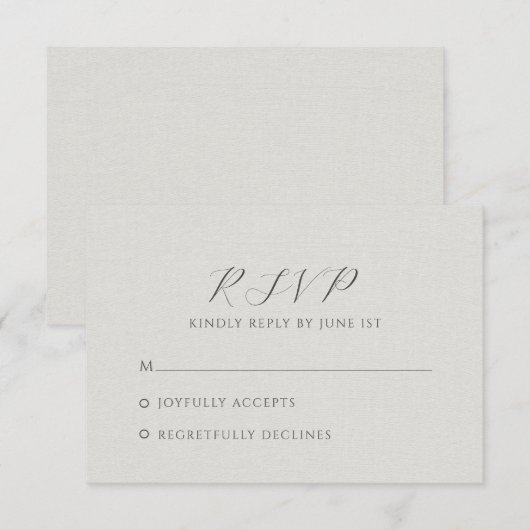 Minimalist White Faux Linen 出欠カード (正面/裏面)