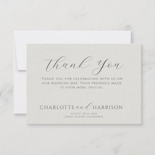 Minimalist White Faux Linen Wedding Thank You ノートカード (正面)
