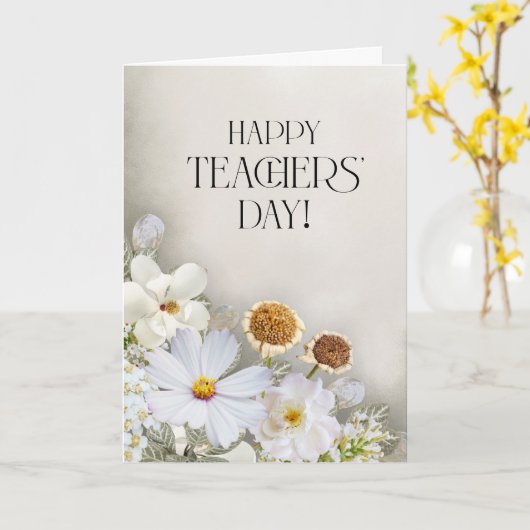 Minimalist White Floral Teacher’s Day Card カード (黄色い花)