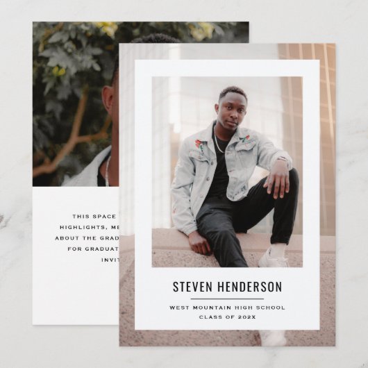 Minimalist White Frame Graduation Announcement 招待状 (正面/裏面)