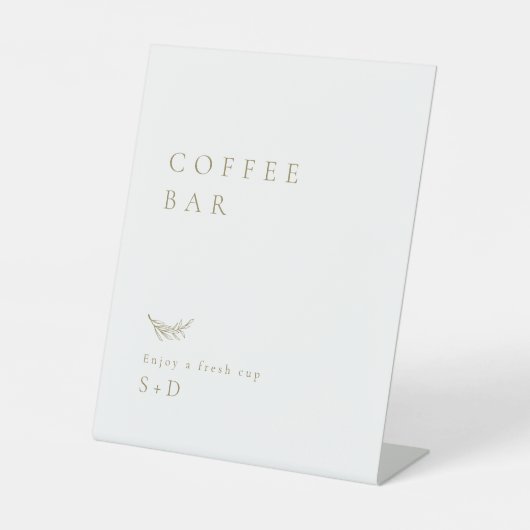 Minimalist White Gold Coffee Bar Wedding Sign 台座サイン (正面)