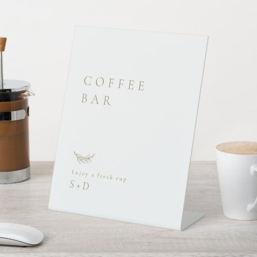 Minimalist White Gold Coffee Bar Wedding Sign 台座サイン (インサイチュ)
