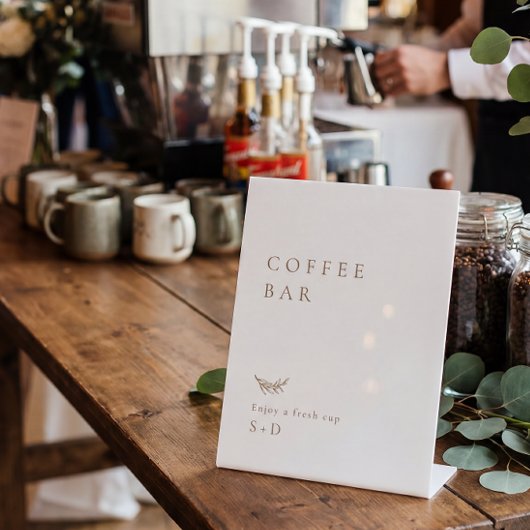 Minimalist White Gold Coffee Bar Wedding Sign 台座サイン