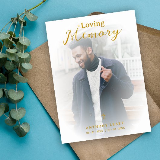 Minimalist White Gradient Overlay Photo Funeral 招待状