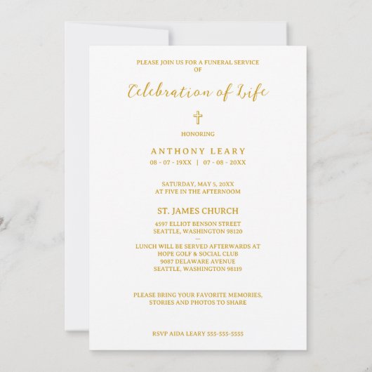 Minimalist White Gradient Overlay Photo Funeral 招待状 (裏面)