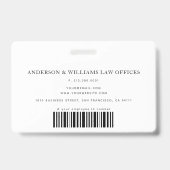 Minimalist White Lawyer Business Professional ID バッジ (Back)