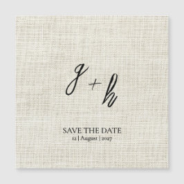 Minimalist White Linen Vintage Save Date Initials