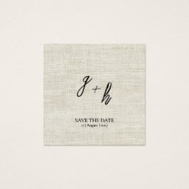 Minimalist White Linen Vintage Save Date Initials