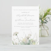 Minimalist White Meadow Wildflower Wedding 招待状 (スタンド正面)
