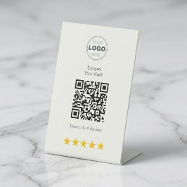Minimalist White Modern Bistro QR Review Design 台座サイン