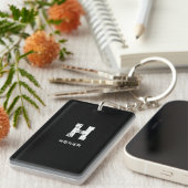 MINIMALIST WHITE ONE LETTER MONOGRAM NAME BLACK キーホルダー (正面右)