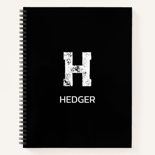 MINIMALIST WHITE ONE LETTER MONOGRAM NAME BLACK  ノートブック (正面)