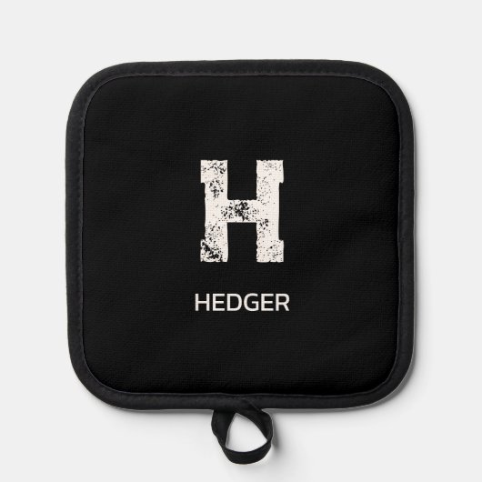 MINIMALIST WHITE ONE LETTER MONOGRAM NAME BLACK 鍋敷き (正面)