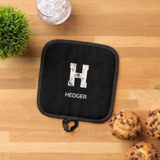MINIMALIST WHITE ONE LETTER MONOGRAM NAME BLACK 鍋敷き (トップダウン)