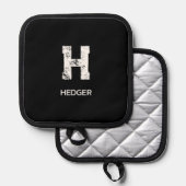 MINIMALIST WHITE ONE LETTER MONOGRAM NAME BLACK 鍋敷き (正面/裏面)