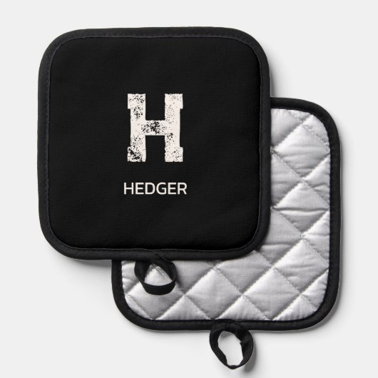 MINIMALIST WHITE ONE LETTER MONOGRAM NAME BLACK 鍋敷き (正面/裏面)