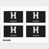 MINIMALIST WHITE ONE LETTER MONOGRAM NAME BLACK 長方形シール (シート)