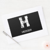 MINIMALIST WHITE ONE LETTER MONOGRAM NAME BLACK 長方形シール (封筒)