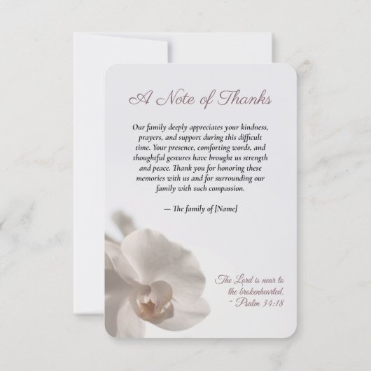 Minimalist White Orchid Memorial サンキューカード (裏面)