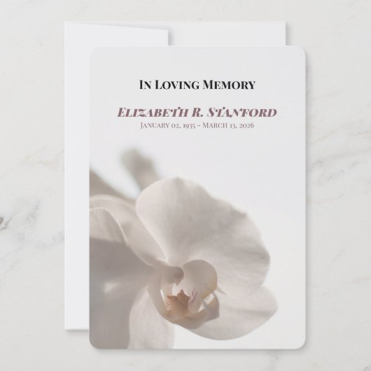 Minimalist White Orchid Memorial Program 招待状 (正面)