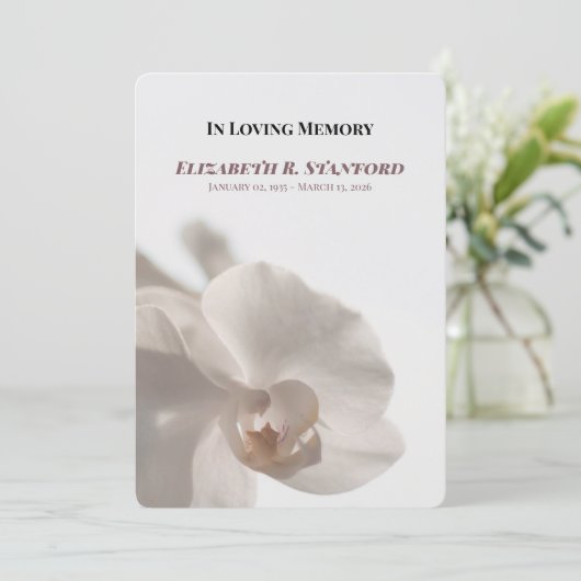 Minimalist White Orchid Memorial Program 招待状 (スタンド正面)