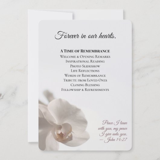 Minimalist White Orchid Memorial Program 招待状 (裏面)
