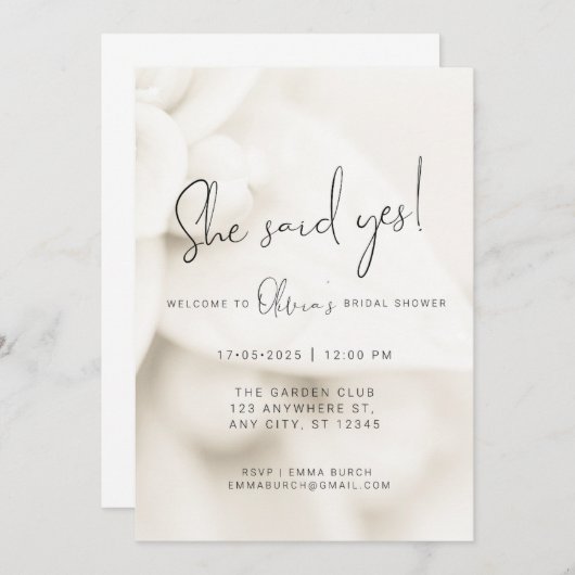 Minimalist White Petal Bridal Shower Invite 招待状 (正面/裏面)