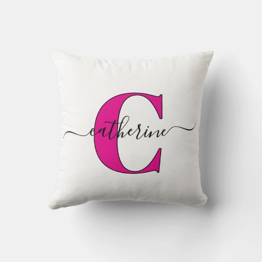 Minimalist White Pink Monogram Name Stylish Script クッション (裏面)