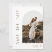 Minimalist White & Tan Arch Photo QR Code Wedding セーブザデート (正面)