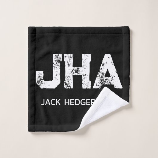 MINIMALIST WHITE THREE LETTER MONOGRAM NAME BLACK  ウォッシュタオル (ウォッシュタオル)