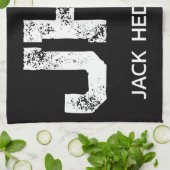 MINIMALIST WHITE THREE LETTER MONOGRAM NAME BLACK  キッチンタオル (折り畳み)