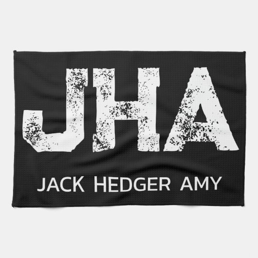 MINIMALIST WHITE THREE LETTER MONOGRAM NAME BLACK  キッチンタオル (横)