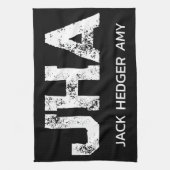 MINIMALIST WHITE THREE LETTER MONOGRAM NAME BLACK  キッチンタオル (縦)