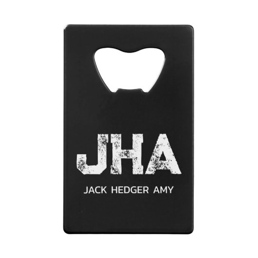 MINIMALIST WHITE THREE LETTER MONOGRAM NAME BLACK  クレジットカード栓抜き (正面)