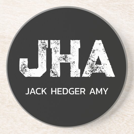 MINIMALIST WHITE THREE LETTER MONOGRAM NAME BLACK コースター (正面)