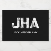 MINIMALIST WHITE THREE LETTER MONOGRAM NAME BLACK スパークリングワインラベル (シングルラベル)