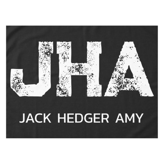 MINIMALIST WHITE THREE LETTER MONOGRAM NAME BLACK  テーブルクロス (正面(横))