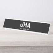 MINIMALIST WHITE THREE LETTER MONOGRAM NAME BLACK  デスクネームプレート (正面)