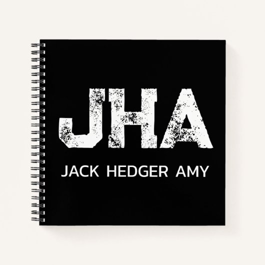 MINIMALIST WHITE THREE LETTER MONOGRAM NAME BLACK  ノートブック (正面)