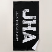 MINIMALIST WHITE THREE LETTER MONOGRAM NAME BLACK ビーチタオル (正面)