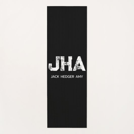 MINIMALIST WHITE THREE LETTER MONOGRAM NAME BLACK ヨガマット (正面)