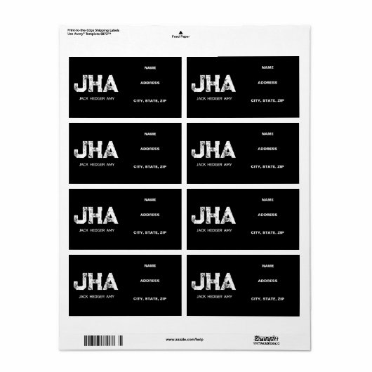MINIMALIST WHITE THREE LETTER MONOGRAM NAME BLACK ラベル (フルシート)