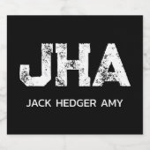 MINIMALIST WHITE THREE LETTER MONOGRAM NAME BLACK リキュールボトルラベル (シングルラベル)