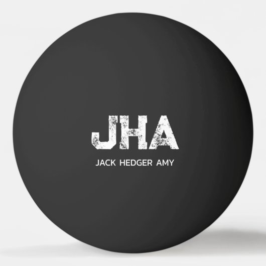 MINIMALIST WHITE THREE LETTER MONOGRAM NAME BLACK 卓球ボール (正面)