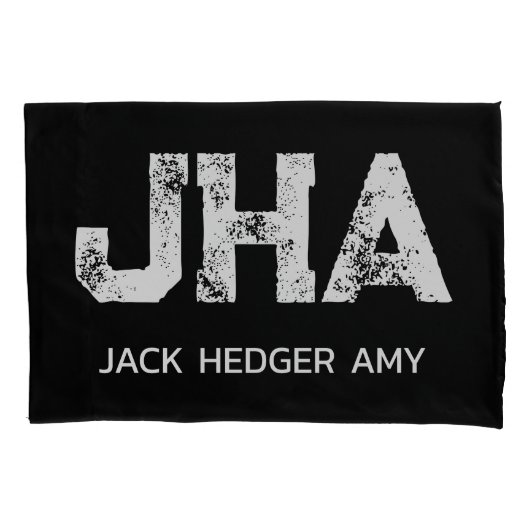 MINIMALIST WHITE THREE LETTER MONOGRAM NAME BLACK  枕カバー (正面)