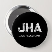 MINIMALIST WHITE THREE LETTER MONOGRAM NAME BLACK 缶バッジ (正面&裏面)