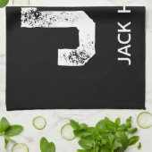 MINIMALIST WHITE TWO LETTER MONOGRAM NAME BLACK  キッチンタオル (折り畳み)